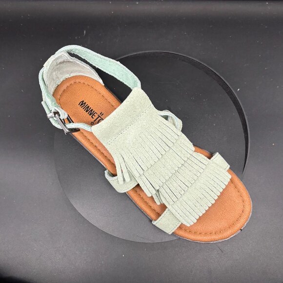 NEW! Minnetonka Moccasins Maui Fringed Leather Sandals in Mint SZ 5 Woman's NIB - Picture 6 of 7